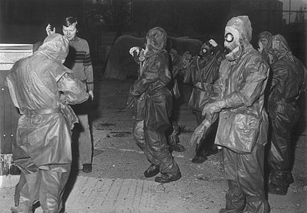 One of the drills performed by female factory workers